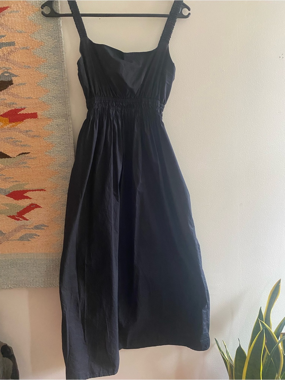 Classic Black Midi Sundress with Smocked Waist